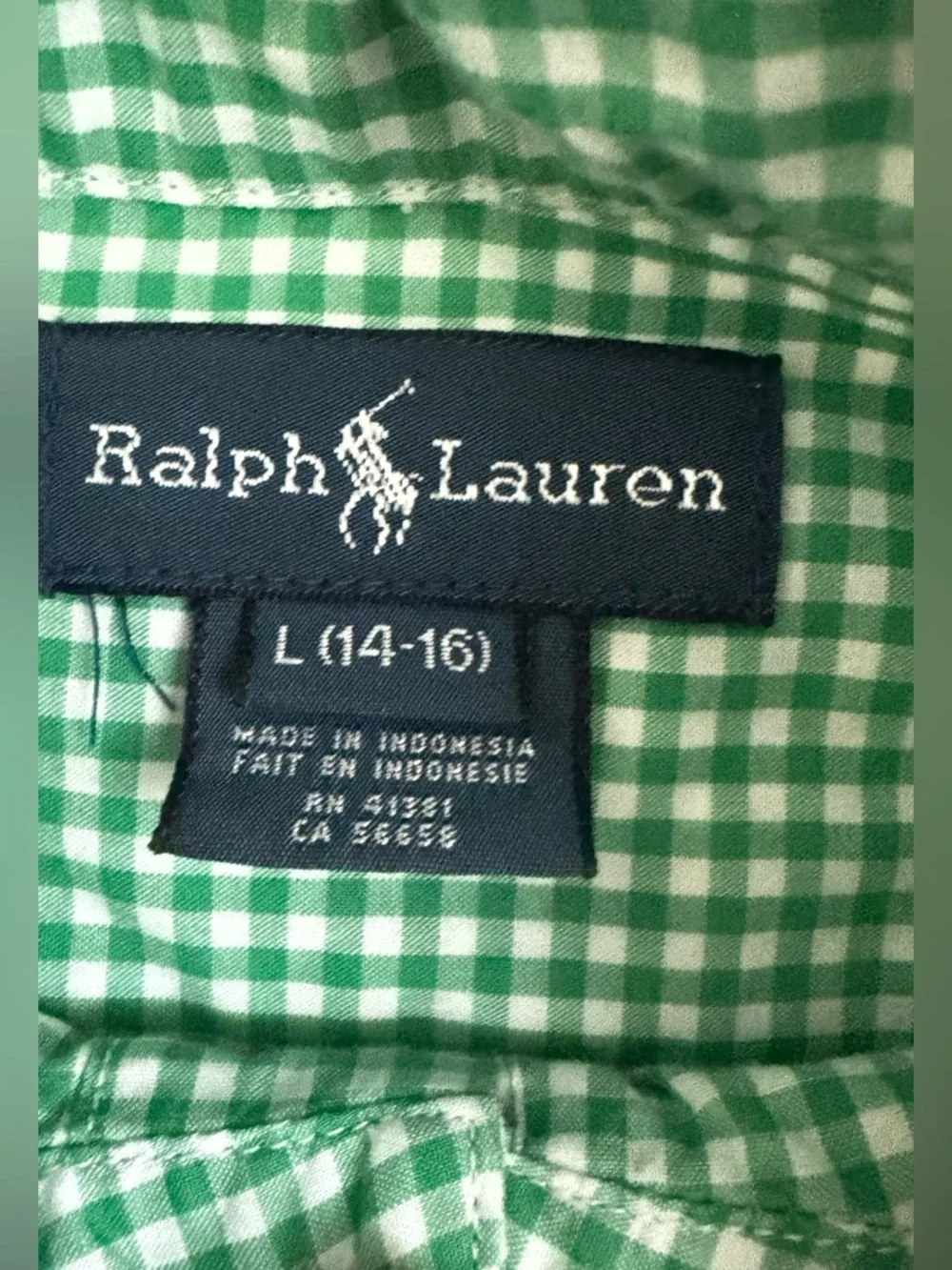 Ralph Lauren Oxford plaid Green Gingham Button-Down Shirt Size 14/16